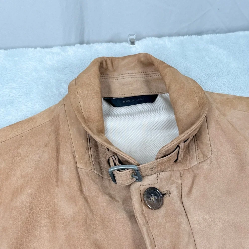 Vintage Banana Republic Suede Field Jacket Mens Small Tan Chore Coat Leather Y2K
